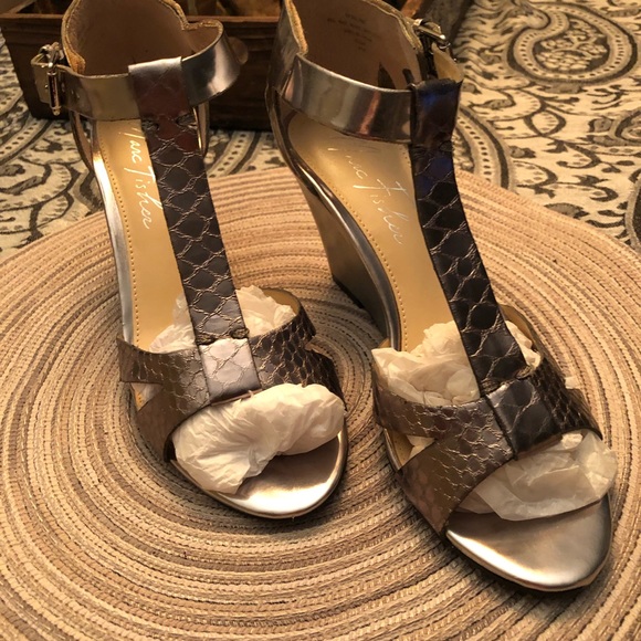 Marc Fisher Shoes - MARC FISHER BRUSHED SILVER WEDGES